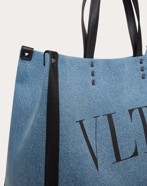 Medium Vltn Denim Shopper for Man in Denim/black | Valentino US