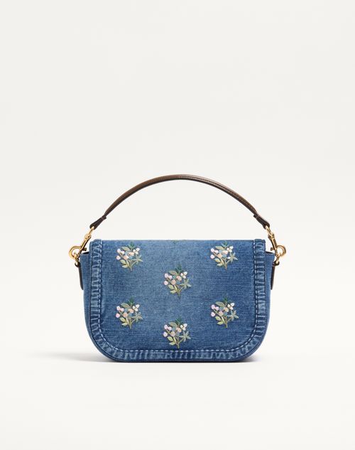 Valentino Garavani - Valentino Garavani Alltime Medium Shoulder Bag In Embroidered Denim With Embroidered Ribbon Strap - Denim - Woman - Shoulder Bags