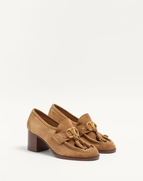 Valentino Garavani - Vlogo Signature Loafer Pump In Split-grain Leather 60mm - Havana Beige - Woman - Pumps And Slingbacks