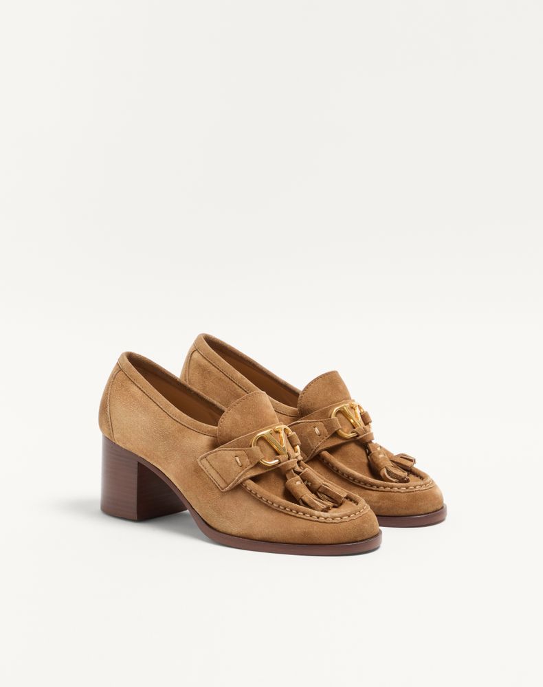 Valentino Garavani Vlogo Signature Loafer Pump In Split-Grain Leather 60Mm Woman Havana Beige 41.5