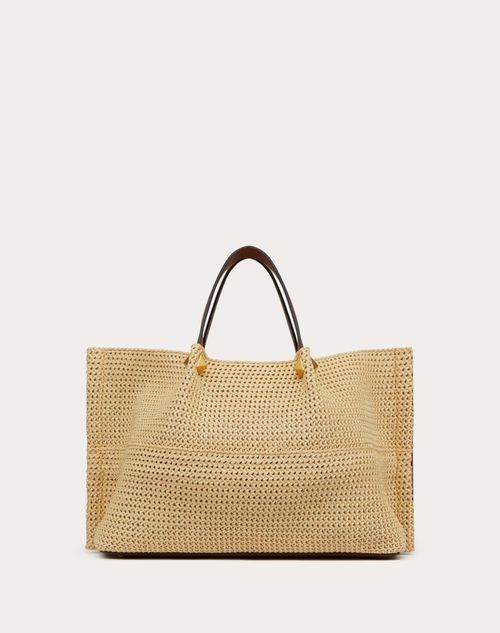 Valentino Garavani - Medium Straw Summer Tote  - Saddle Brown/natural/rouge Pur - Woman - Totes