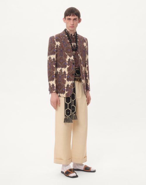 Valentino - Short-sleeved Linen Kaftan With Voyage Imaginaire Print - Cream/multicolour - Man - Shirts