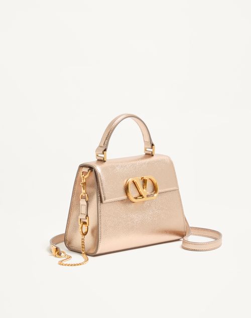 Valentino Garavani - Valentino Garavani Vsling Small Handbag In Laminated Grainy Calfskin - Champagne - Woman - Top Handle Bags