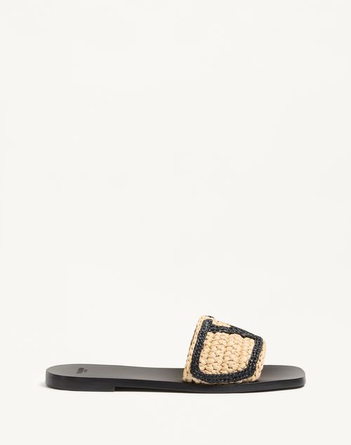 Valentino Garavani - Viva Superstar Slide-sandalen Aus Raffia Mit Crochet-stickerei - Natur - Frau - Schuhe