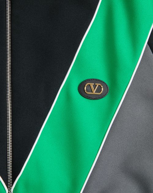 Valentino - Nylon Sweatshirt With Zip And Vlogo Patch - Gray/black - Man - T-shirts And Sweatshirts