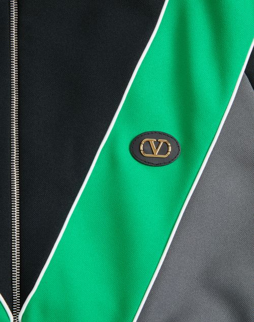 Valentino - Nylon Sweatshirt With Zip And Vlogo Patch - Gray/black - Man - T-shirts And Sweatshirts