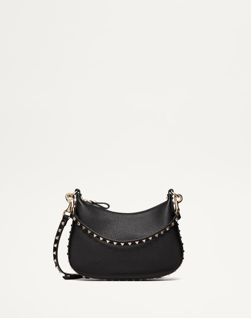 Valentino Garavani - Small Rockstud Hobo Bag In Grainy Calfskin - Black - Woman - Shoulder Bags
