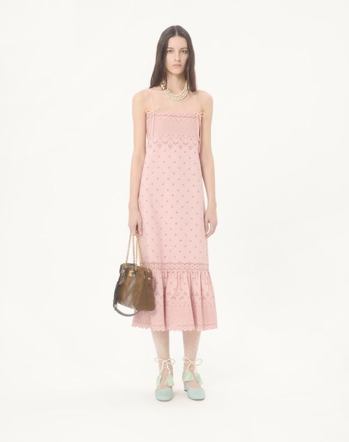 Valentino - Midi Dress In Sangallo With Fleur A Jours Margheritine - Pink - Woman - Dresses