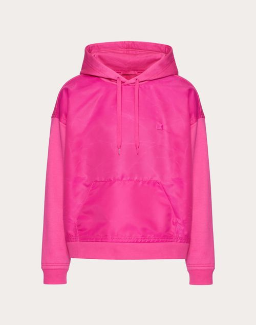 Valentino - Cotton Sweatshirt With Nylon Panel And Stud Detail - Pink Pp - Man - T-shirts And Sweatshirts