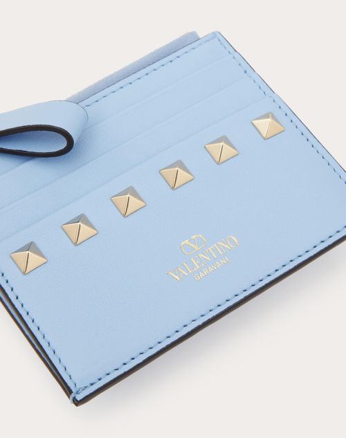 Valentino Garavani - Rockstud Calfskin Cardholder With Zip - Azure - Woman - Wallets And Small Leather Goods