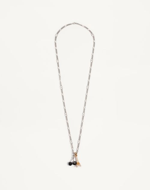 Valentino Garavani - Valentino Garavani Chez Valentino Necklace In Metal, Enamel And Swarovski® Crystals - Palladium - Man - Jewellery