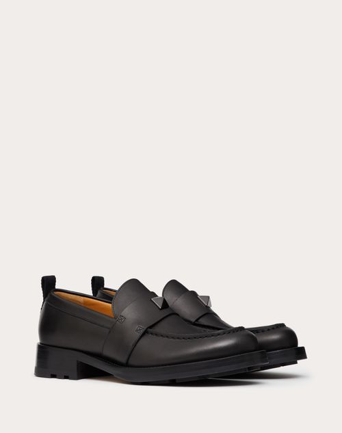 Valentino Garavani - Roman Stud Calfskin Loafer - Black - Man - Man Shoes Sale