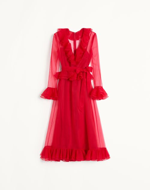 Valentino - Organza Midi Dress - Red - Woman - Dresses