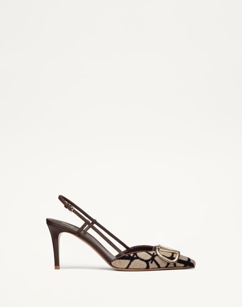 Valentino Garavani - Vlogo Signature Slingback Pump In Toile Iconographe 80mm - Natural/black/fondant - Woman - Woman Sale