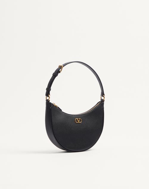 Valentino Garavani - Vlogo Signature Mini Hobo Bag In Grainy Calfskin - Black - Woman - Shoulder Bags