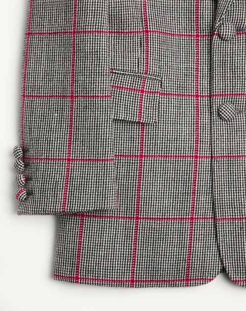 Valentino - SINGLE-BREASTED WOOL JACKET WITH CHECK PATTERN - Black/ivory/cherry Red - Man - Coats And Blazers