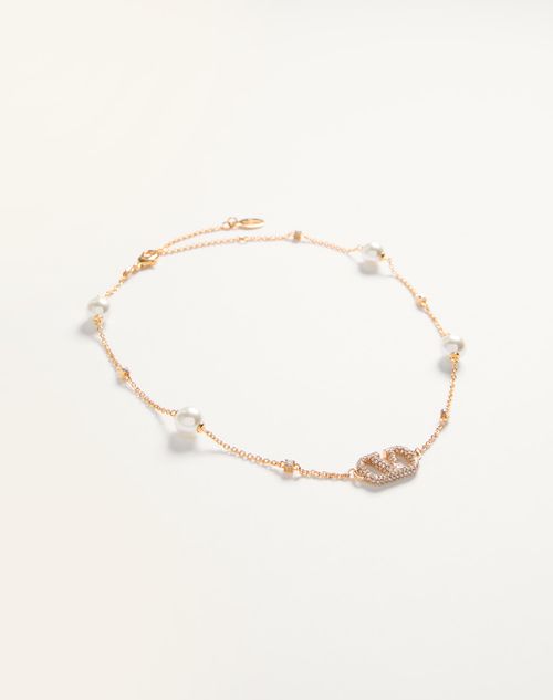 Valentino Garavani - Vlogo Signature Metal Necklace With Swarovski® Crystals And Pearls - Gold - Woman - Jewellery