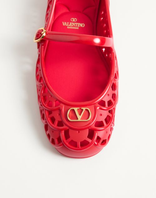 Valentino Garavani - Ondette Rubber Ballerina With Scallop Pattern 05mm - Coral - Woman - Ballerinas
