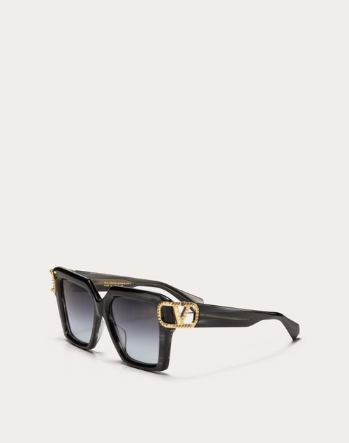 Valentino - I - Squared Acetate Vlogo Frame - Black/gradient Gray - Woman - Eyewear