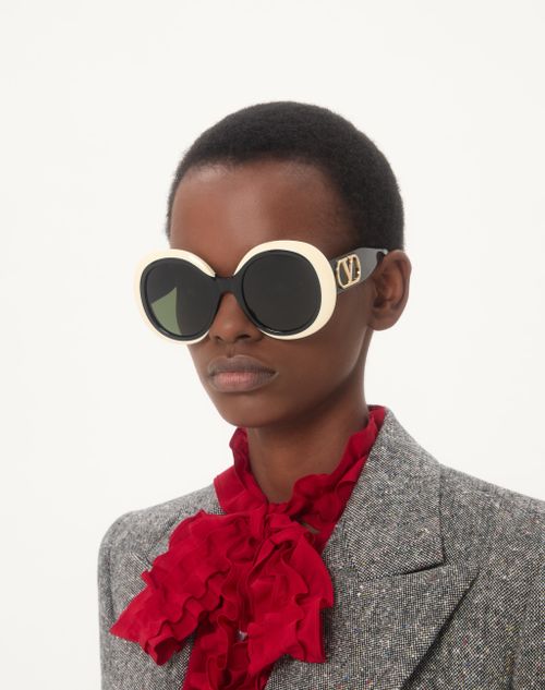 Valentino - Dramatic Round 1960s Acetate Eyewear - Black/ivory - Woman - Eyewear