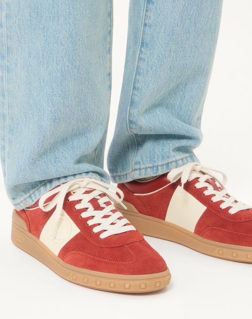 Valentino Garavani - Upvillage Low Top Trainer In Split Leather And Calfskin Nappa Leather - Red/ivory - Man - Trainers