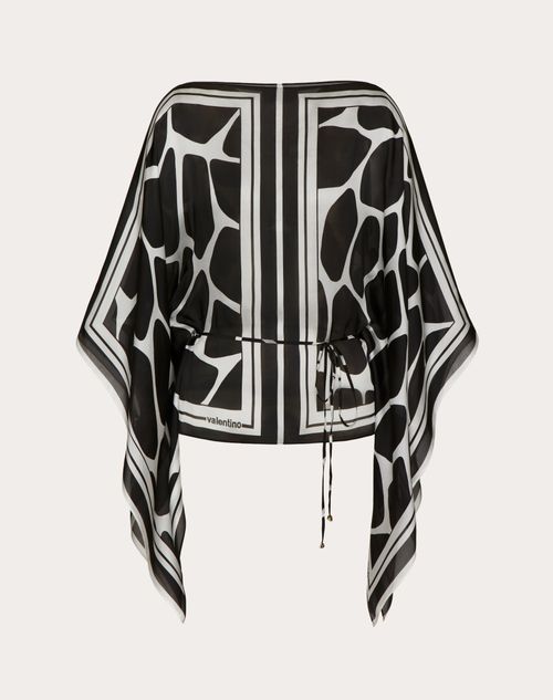 Valentino - Giraffa Re-edition Print Charmeuse Top - Black/ivory - Woman - Tops