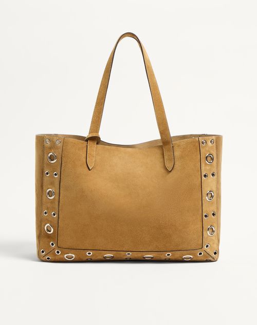 Valentino Garavani - Borsa Shopping Media Valentino Garavani Nellcôte In Suede - Havana Beige - Donna - Borse Shopping
