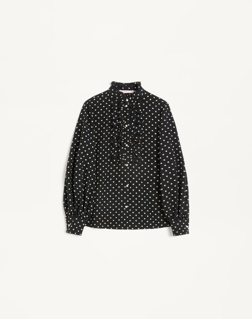 Valentino - Crepe De Chine Shirt With Plusdepois Print - Black/birch - Woman - Shirts And Tops