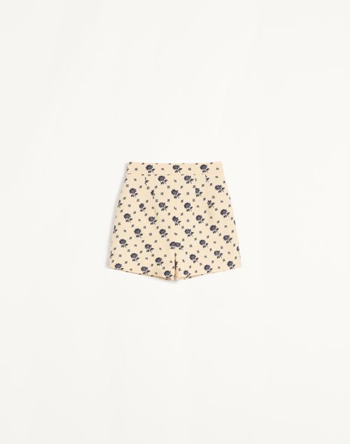 Valentino - Shorts In Crepe Couture Fiorellino Blu Papier Floral - Latte/blue - Woman - Ready To Wear