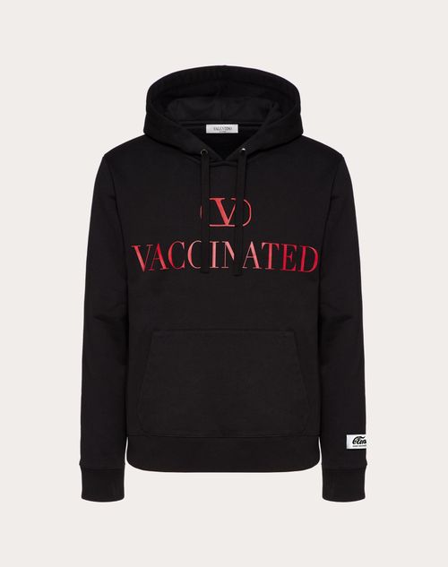 Valentino - Hooded Sweatshirt With (v) Vaccinated Print - Black/red - Man - T-shirts And Sweatshirts