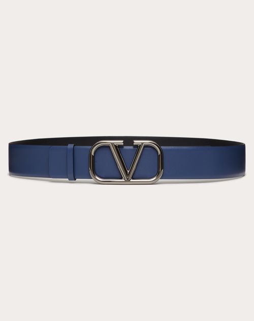 Valentino Garavani - Vlogo Signature Calfskin Belt 40 Mm - Blue - Man - Belts