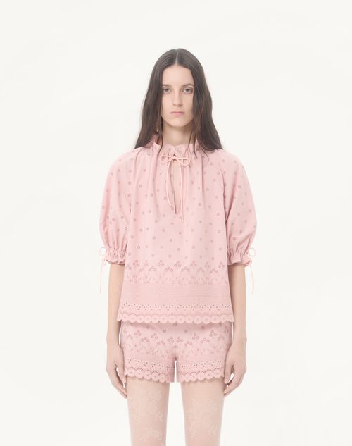 Valentino - Top In Sangallo Fleurs Ajours Margheritine - Rosa - Donna - Camicie E Top