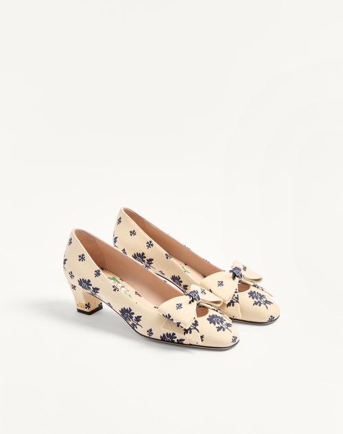 Valentino Garavani - Bowow Décolleté In Papier Floral Fabric 45mm - Butter/blue - Woman - Woman Shoes Sale