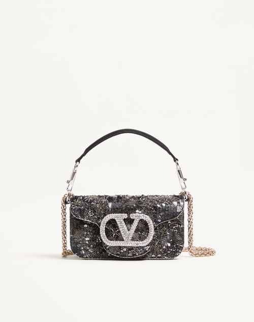 Valentino Garavani - Valentino Garavani Locò Small Embroidered Shoulder Bag With Jewel Logo - Black/silver - Woman - Shoulder Bags
