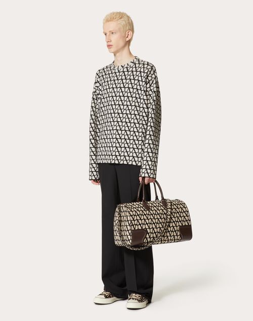 Valentino Garavani - Toile Iconographe Duffle Bag With Leather Detailing - Beige/black - Man - Shelf - M Bags - Toile Iconographe