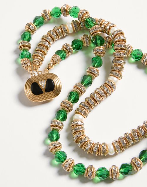 Valentino Garavani - Collana Ovalette In Metallo, Smalto,  - Oro/emerald/nero - Donna - Gioielli Fashion