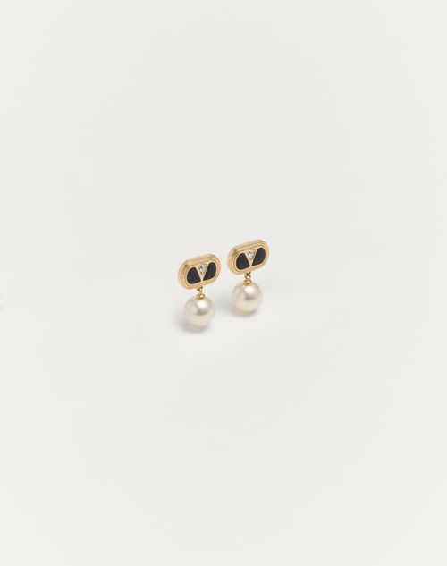Valentino Garavani - Ovalette Metal, Enamel, Crystal And Swarovski® Pearl Earrings - Gold/black - Woman - Gifts For Her