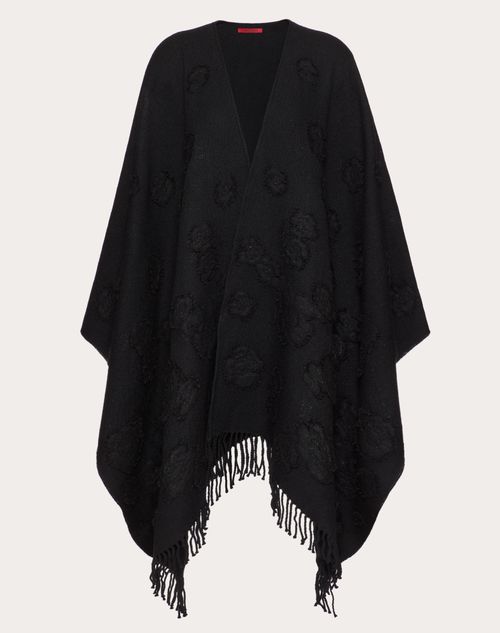 Valentino Garavani - 3d Flowers Wool Blend Poncho - Black - Woman - Soft Accessories