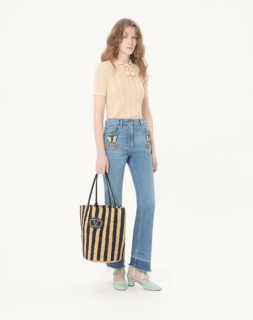 Valentino Garavani - Valentino Garavani Striped Raffia Shopping Bag - Natural - Woman - Totes