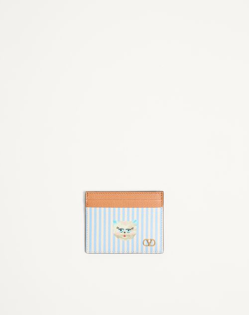 Valentino Garavani - Valentino Garavani Vlogo Signature Wallet In Grainy Calfskin With Le Chat De La Maison Print - Azure/ivory - Man - Wallets And Small Leather Goods