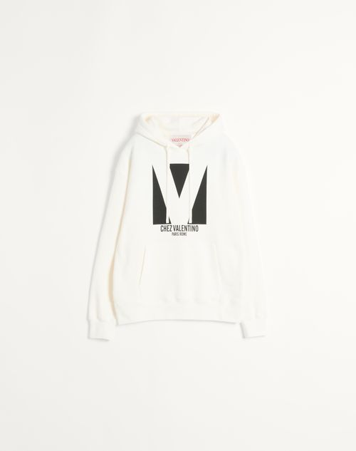 Valentino - Cotton Hooded Sweatshirt With Chez Valentino Print - Ivory - Man - Tshirts And Sweatshirts