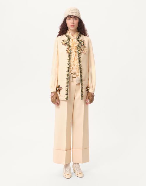 Valentino - Embroidered Double Compact Drill Waistcoat - Birch/gold - Woman - Jackets And Blazers