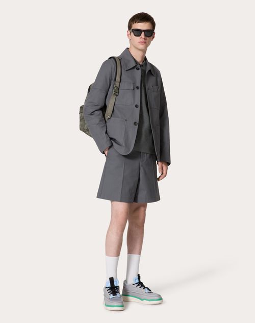 Valentino - Veste En Toile De Coton Extensible Avec Élément V En Métal - Gris Clair - Homme - Blousons Et Doudounes