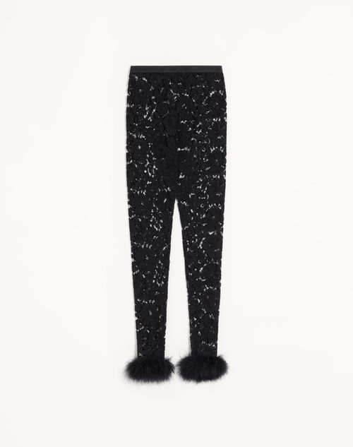 Valentino - Lace Leggings With Feathers - Black - Woman - Trousers And Shorts