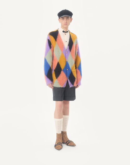 Valentino - Valentino Mohair Wool Cardigan With Rhombelle Pattern - Multicolour - Man - Knitwear