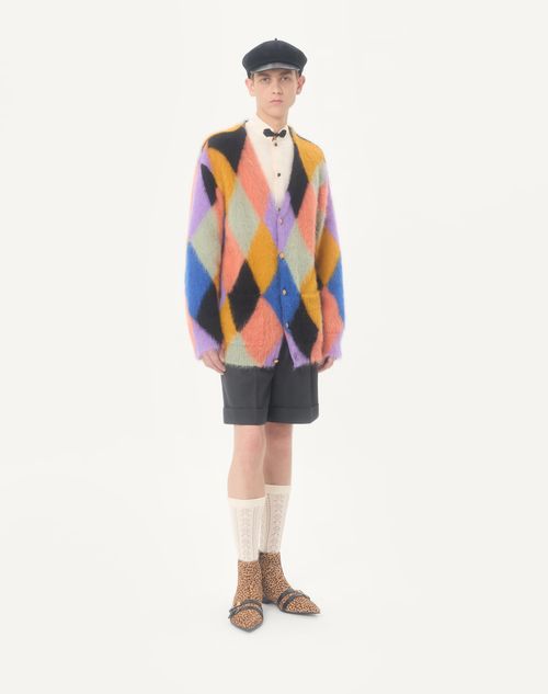 Valentino - Valentino Mohair Wool Cardigan With Rhombelle Pattern - Multicolor - Man - Knitwear