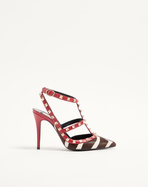 Valentino Garavani - Rockstud Pumps In Pony-effect Calfskin 100mm - White/marrone/red - Woman - Pumps