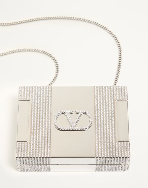 Valentino Garavani - Minaudière Valentino Garavani Minaumorphe De Metal Con Cristales De Swarovski® Y Estuche De Satén - Paladio/negro - Mujer - Bolso De Mano