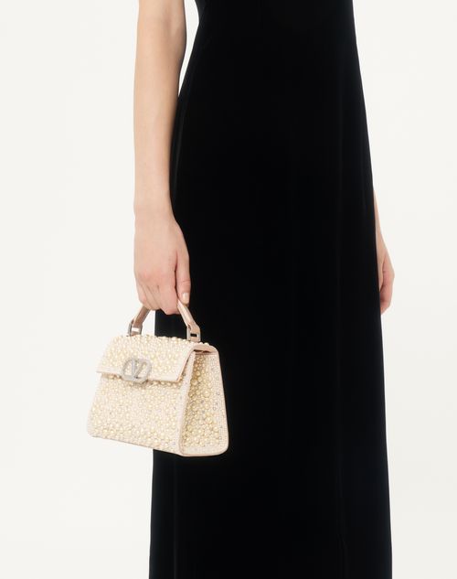 Valentino Garavani - Valentino Garavani Mini Vsling Handbag With Pearls, Rhinestones And Jewel Logo - Cream - Woman - Top Handle Bags