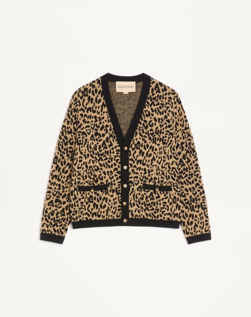 Valentino - Valentino Wool Cardigan With Fauve Eclat Animal Print Jacquard - Animal Print - Man - Knitwear